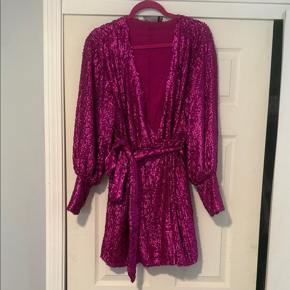 ASOS Fuchsia Sequin Long Sleeve Dress
